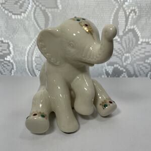 Lenox 1992 Elephant Sitting Porcelain Ivory Gold Prosperity Figurine